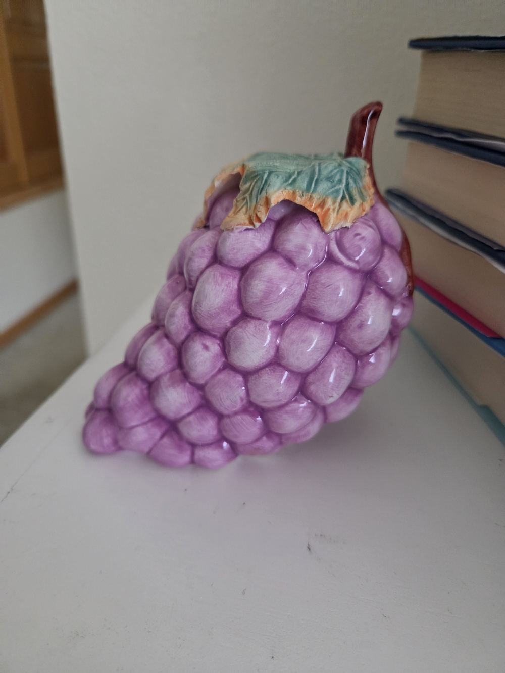 Source Unknown Hand-Painted Purple Ceramic Grape Accent